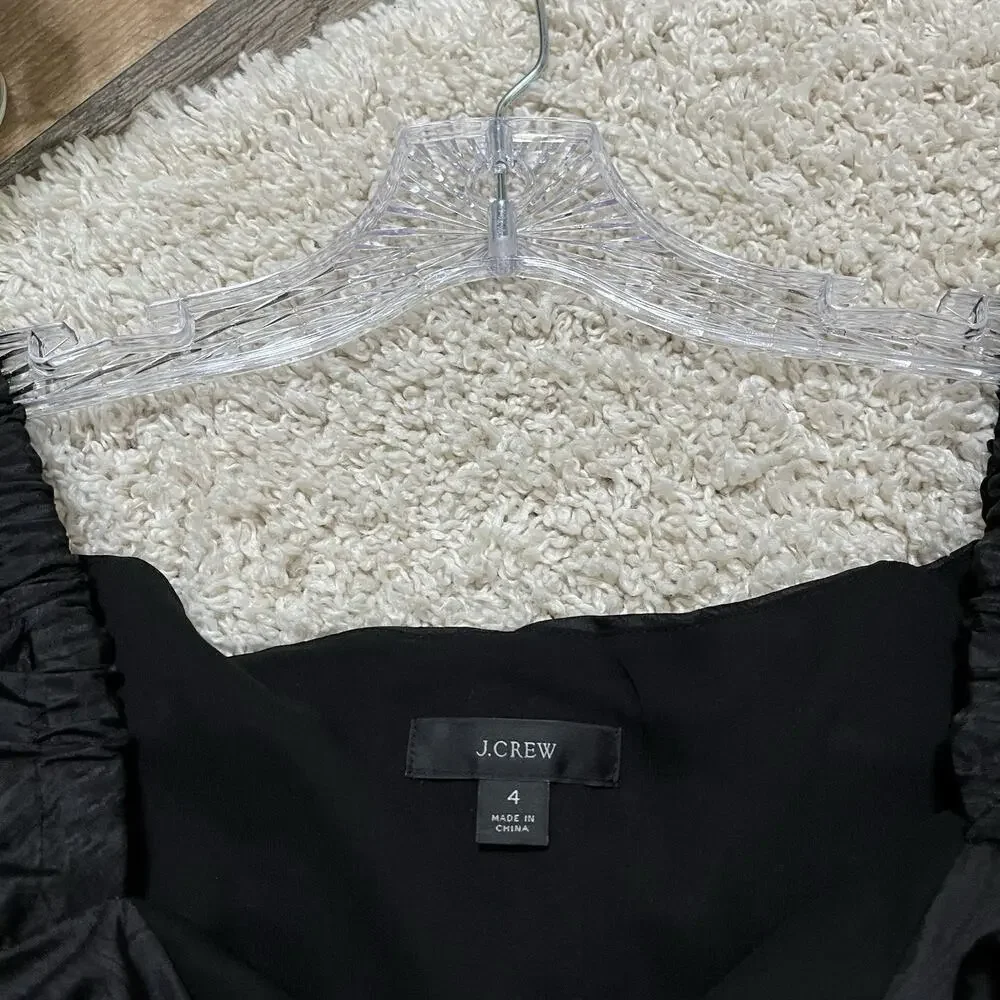 J.crew Size 4 Black On Off Shoulder Puff Sleeve Ruched Cropped Feminine Blouse